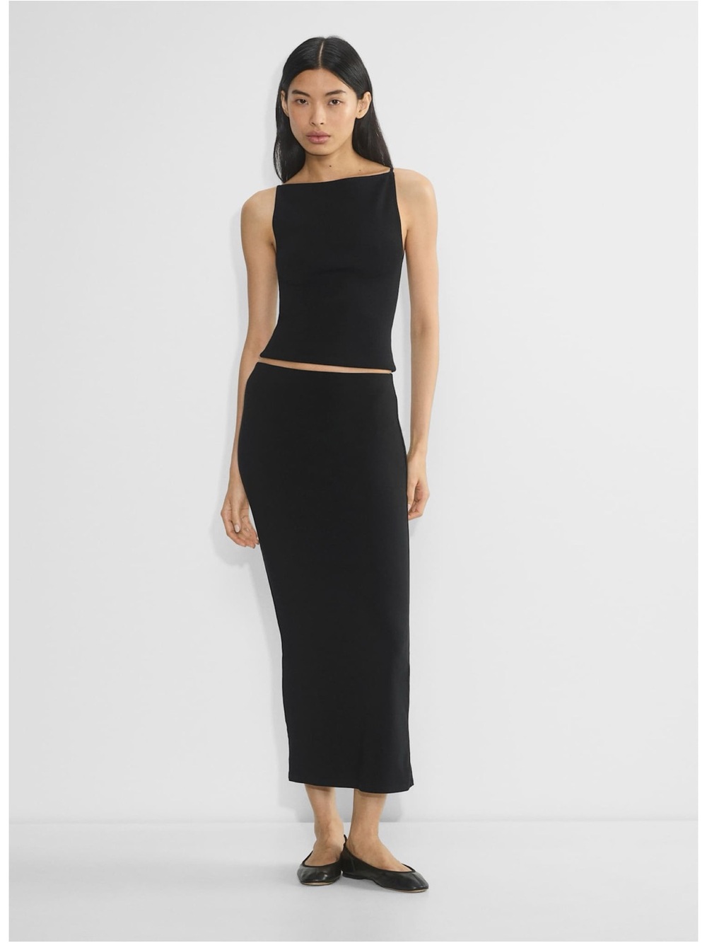 Aritzia Black Formulate Skirt Drapey jersey pull-on maxi skirt